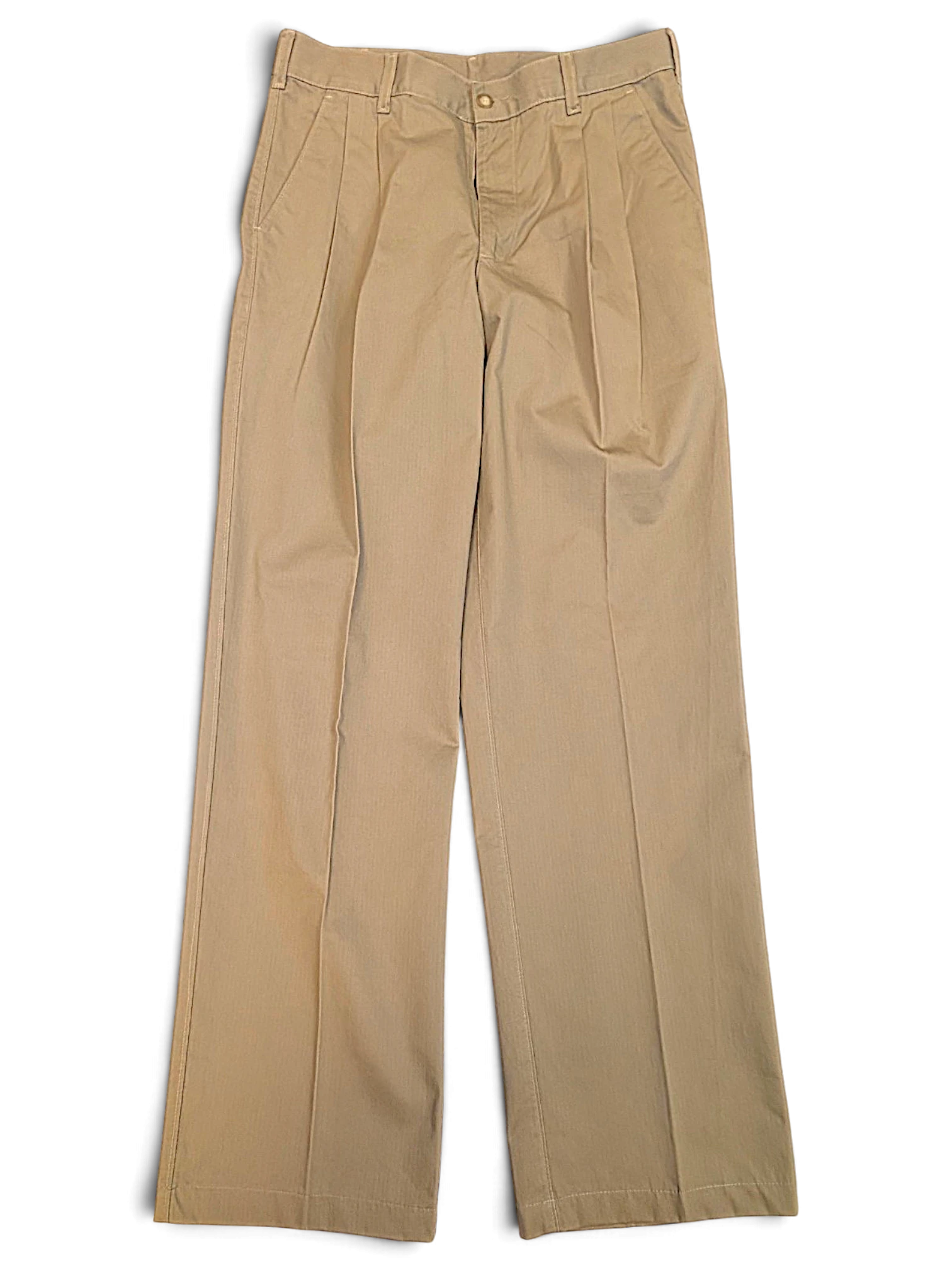 JAKE & IPI pre-owned A M A La Mode beige wide-leg trousers with a structured pleated front and relaxed fit.