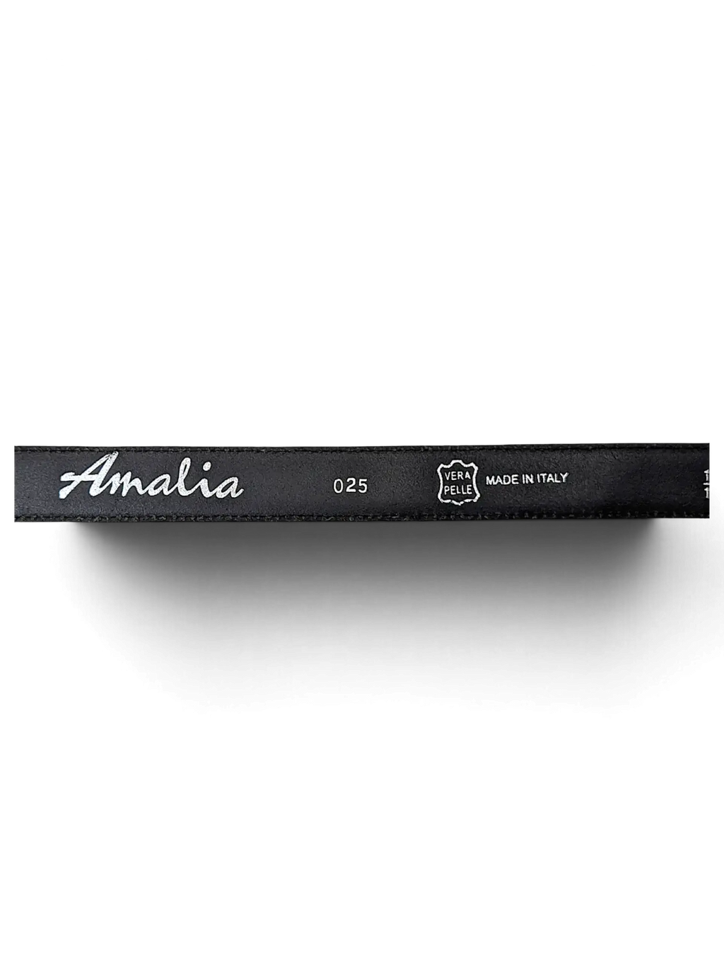 JAKE & IPI Amalia grey leather belt featuring a Vera Pelle Made in Italy stamp on the inner strap.
