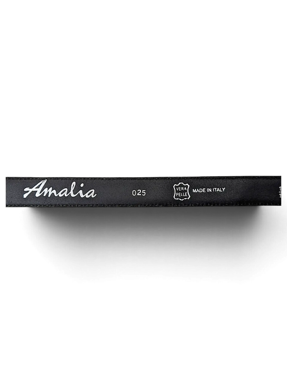 JAKE & IPI Amalia grey leather belt featuring a Vera Pelle Made in Italy stamp on the inner strap.