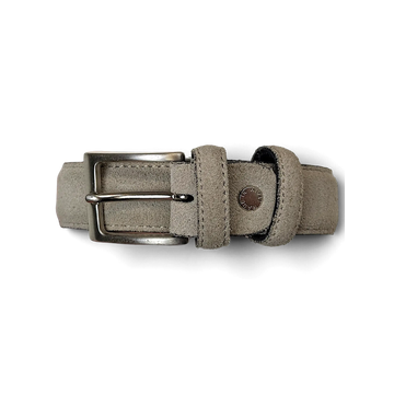 JAKE & IPI Amalia grey suede leather belt with a silver metal buckle and a small circular stud detail
