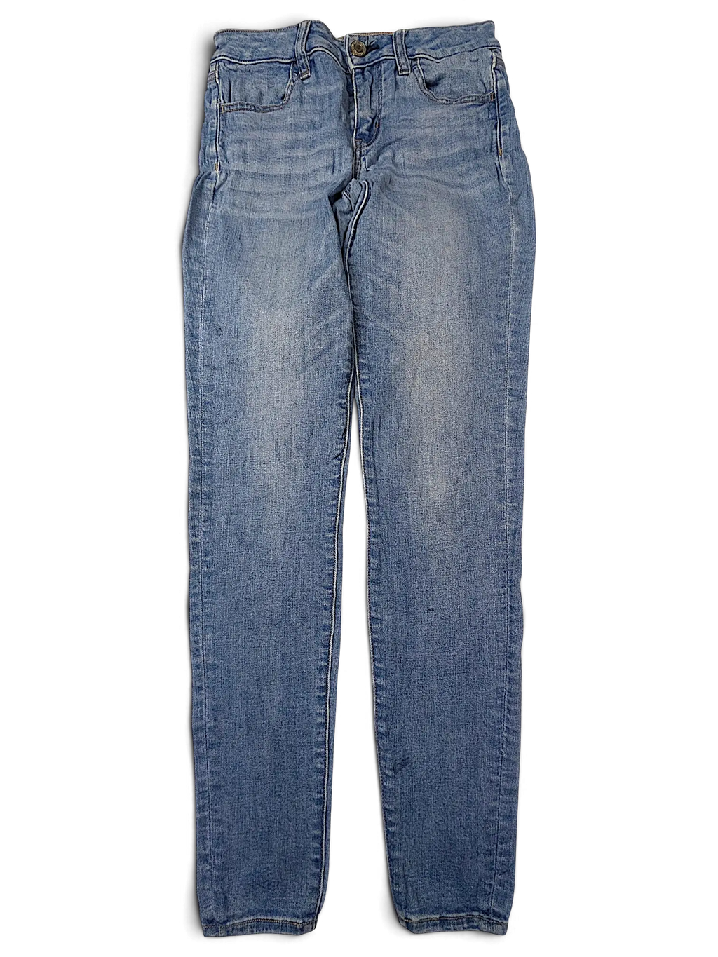 JAKE & IPI American Eagle Outfitters blue denim skinny jeans with a classic five-pocket design and long inseam.