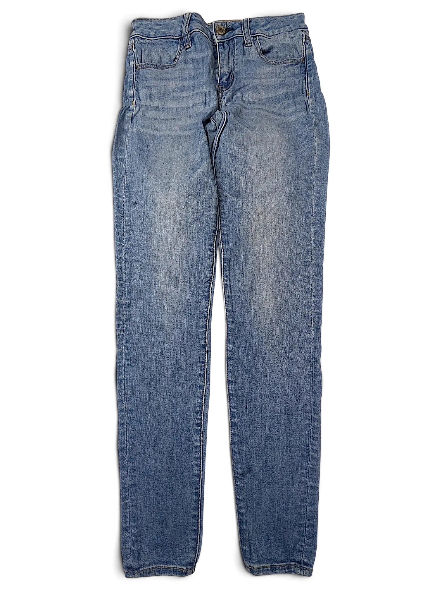 JAKE & IPI American Eagle Outfitters blue denim skinny jeans with a classic five-pocket design and long inseam.