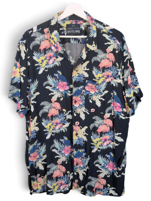 JAKE & IPI Angelo Litrico black short-sleeve Hawaiian shirt with pink flamingo and tropical floral print