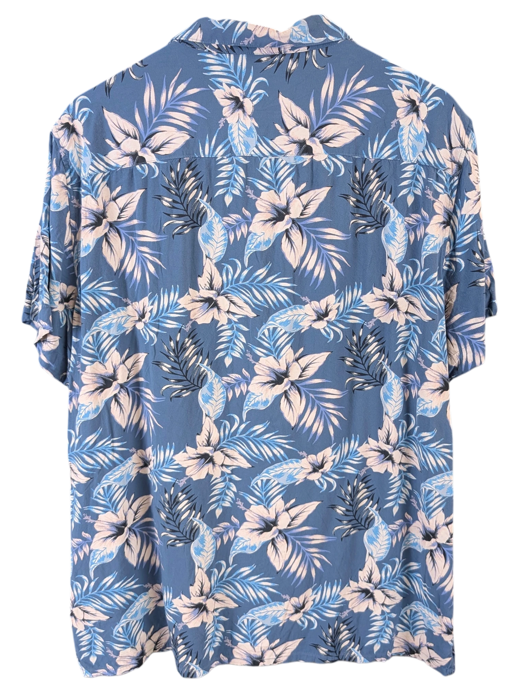 JAKE & IPI Angelo Litrico blue Hawaiian shirt with white and dark blue tropical floral and leaf print pattern