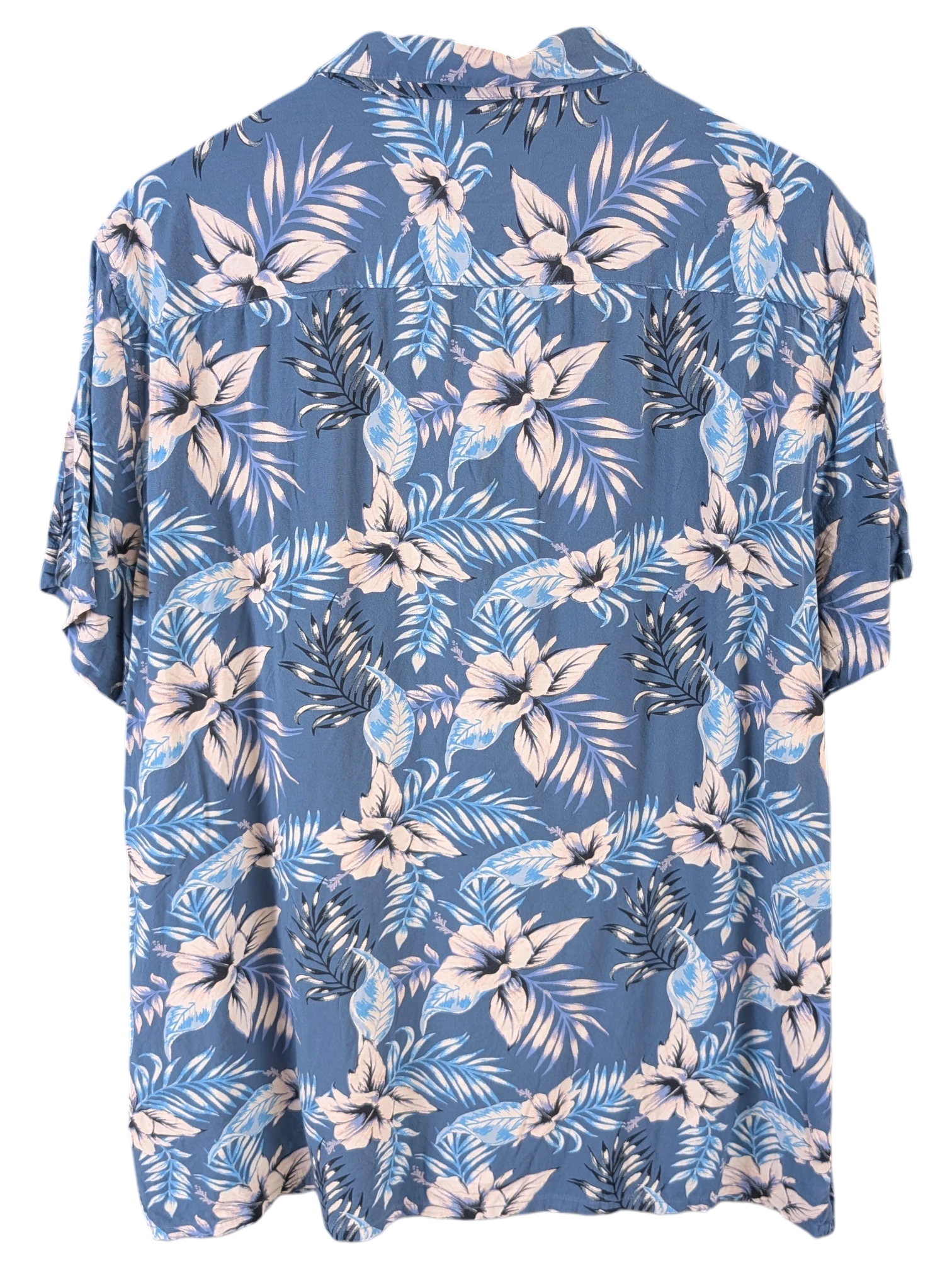 JAKE & IPI Angelo Litrico blue Hawaiian shirt with white and dark blue tropical floral and leaf print pattern