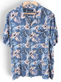 JAKE & IPI Angelo Litrico blue Hawaiian shirt with a floral leaf print, short sleeves, and a slim fit cut.