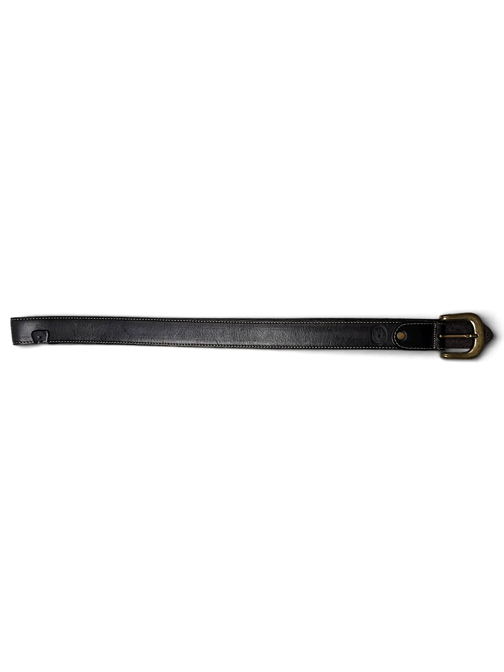 JAKE & IPI Angelo Litrico brown leather belt with brass buckle and metal hook attachment on a white background