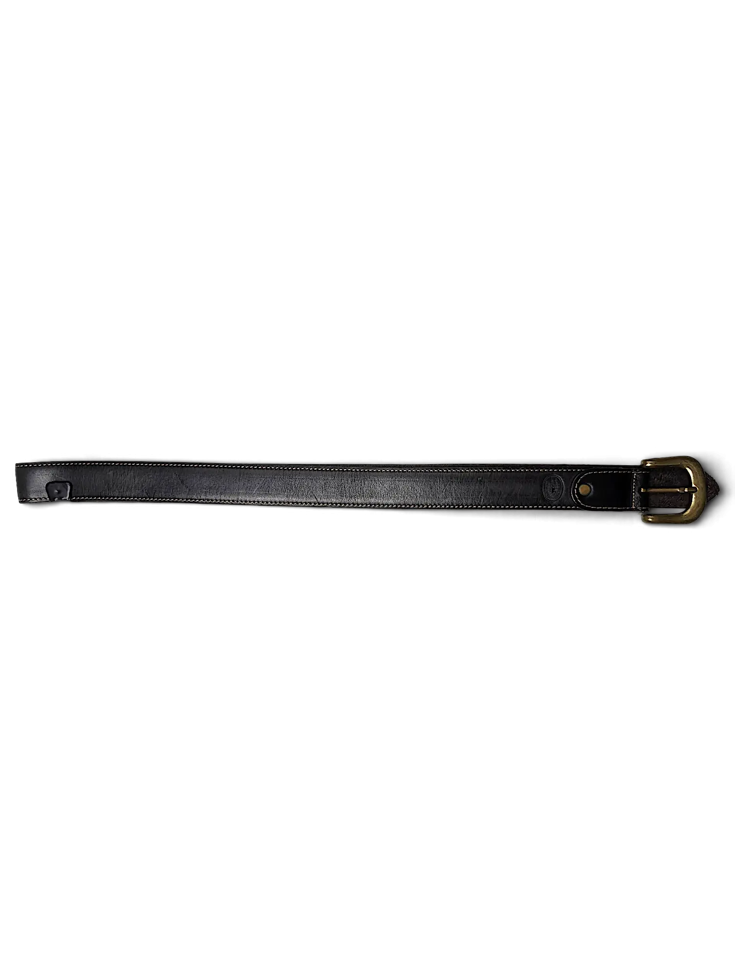 JAKE & IPI Angelo Litrico brown leather belt with brass buckle and metal hook attachment on a white background