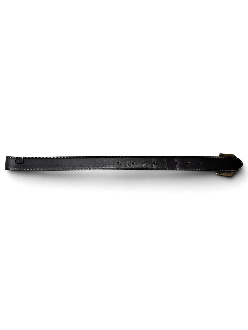 JAKE & IPI Angelo Litrico brown leather belt with a metal buckle and hanging clip on a plain white background