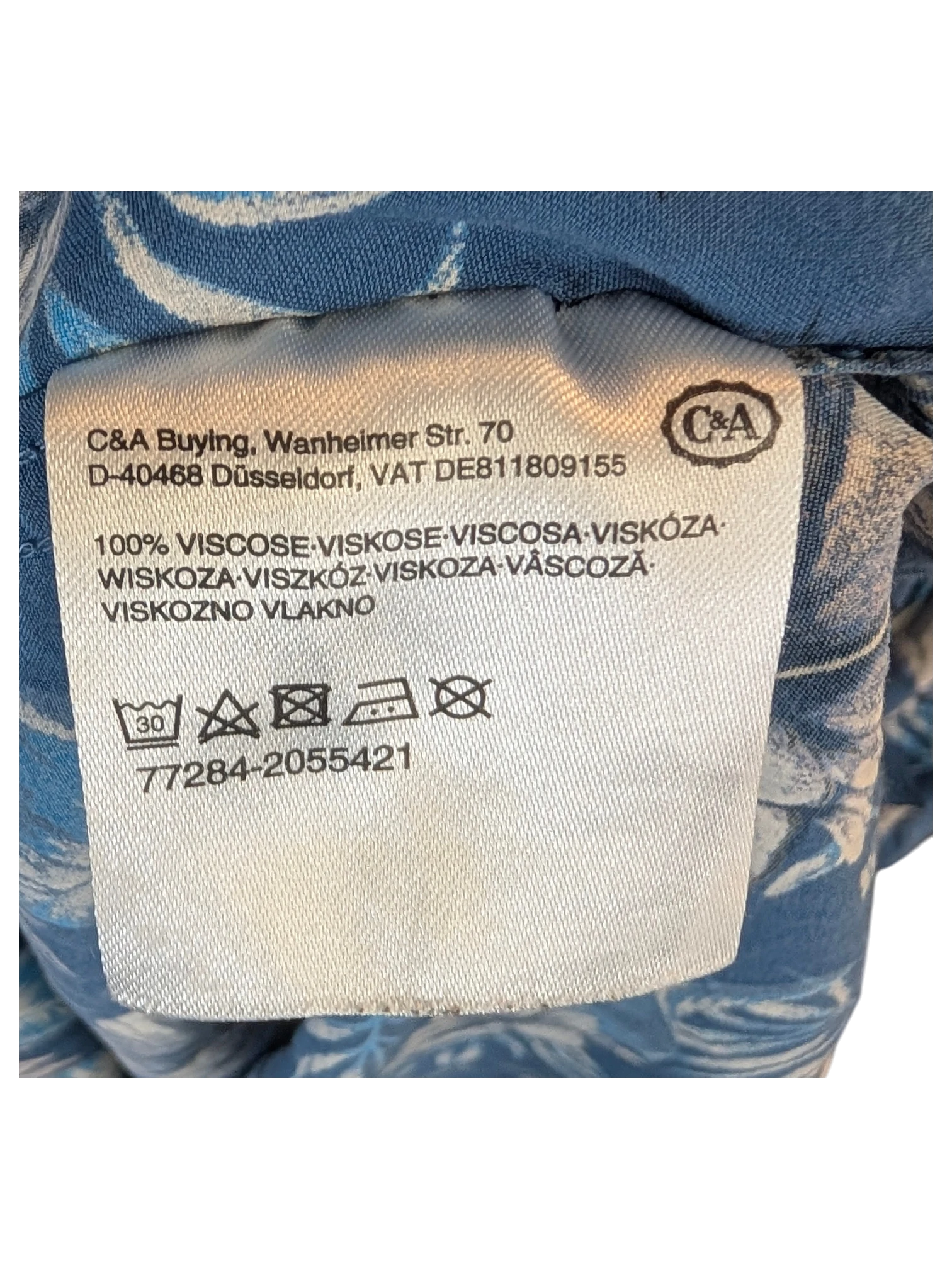 JAKE & IPI Angelo Litrico Hawaiian shirt blue viscose fabric care label with washing instructions