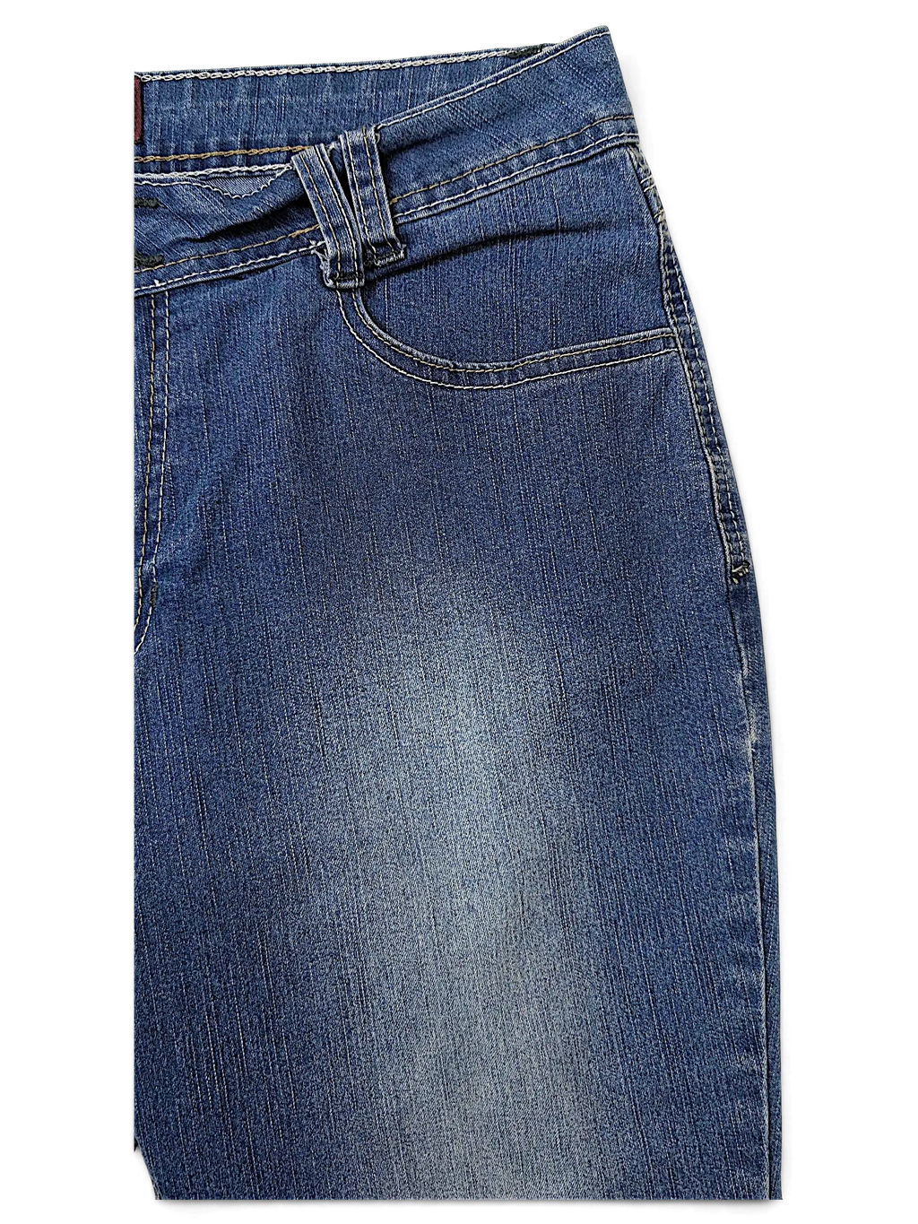 JAKE & IPI Angels Y2K blue denim jeans with a mid-rise waist, double button closure, and faded wash finish.