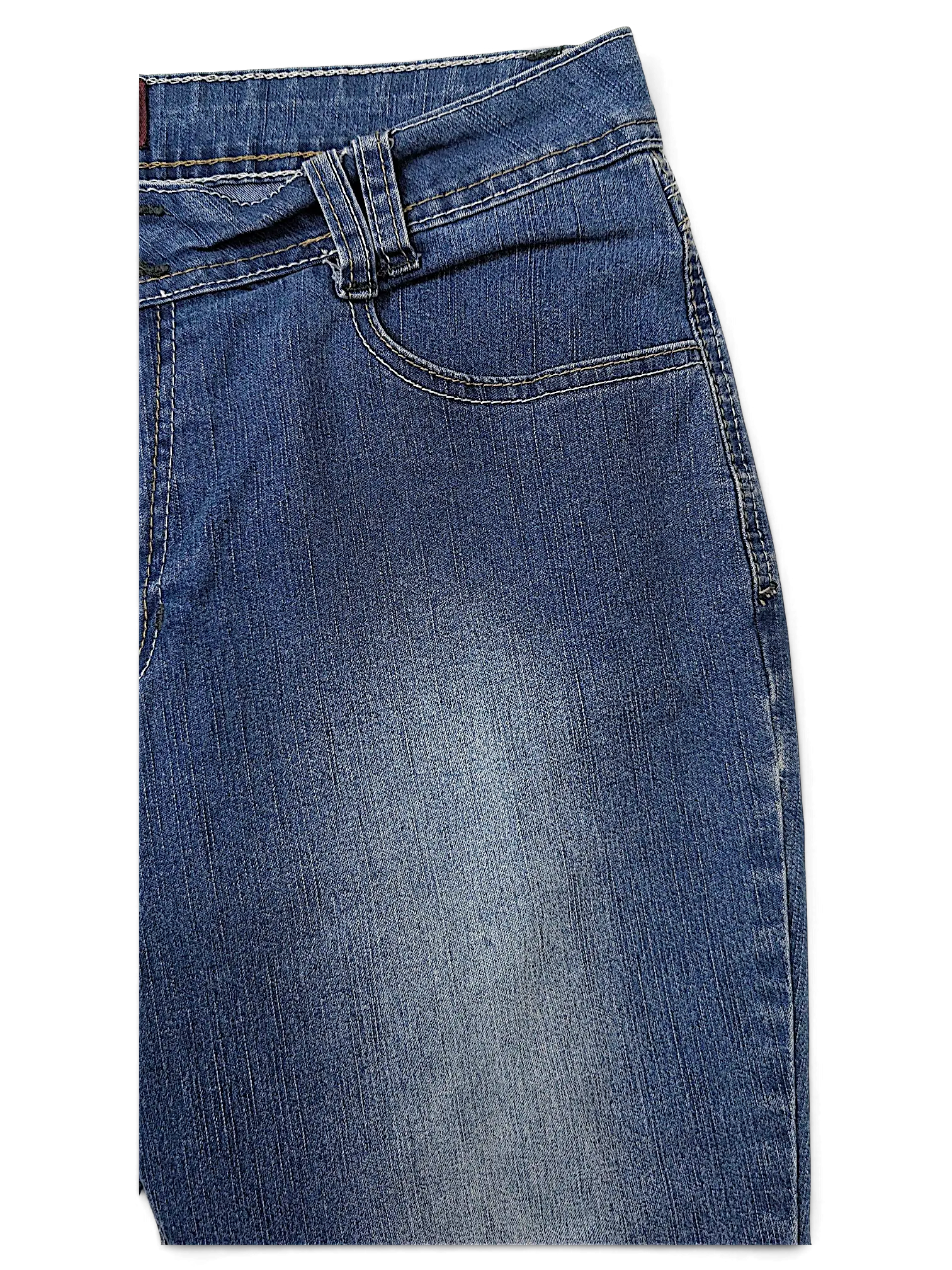 JAKE & IPI Angels Y2K blue denim jeans with a mid-rise waist, double button closure, and faded wash finish.