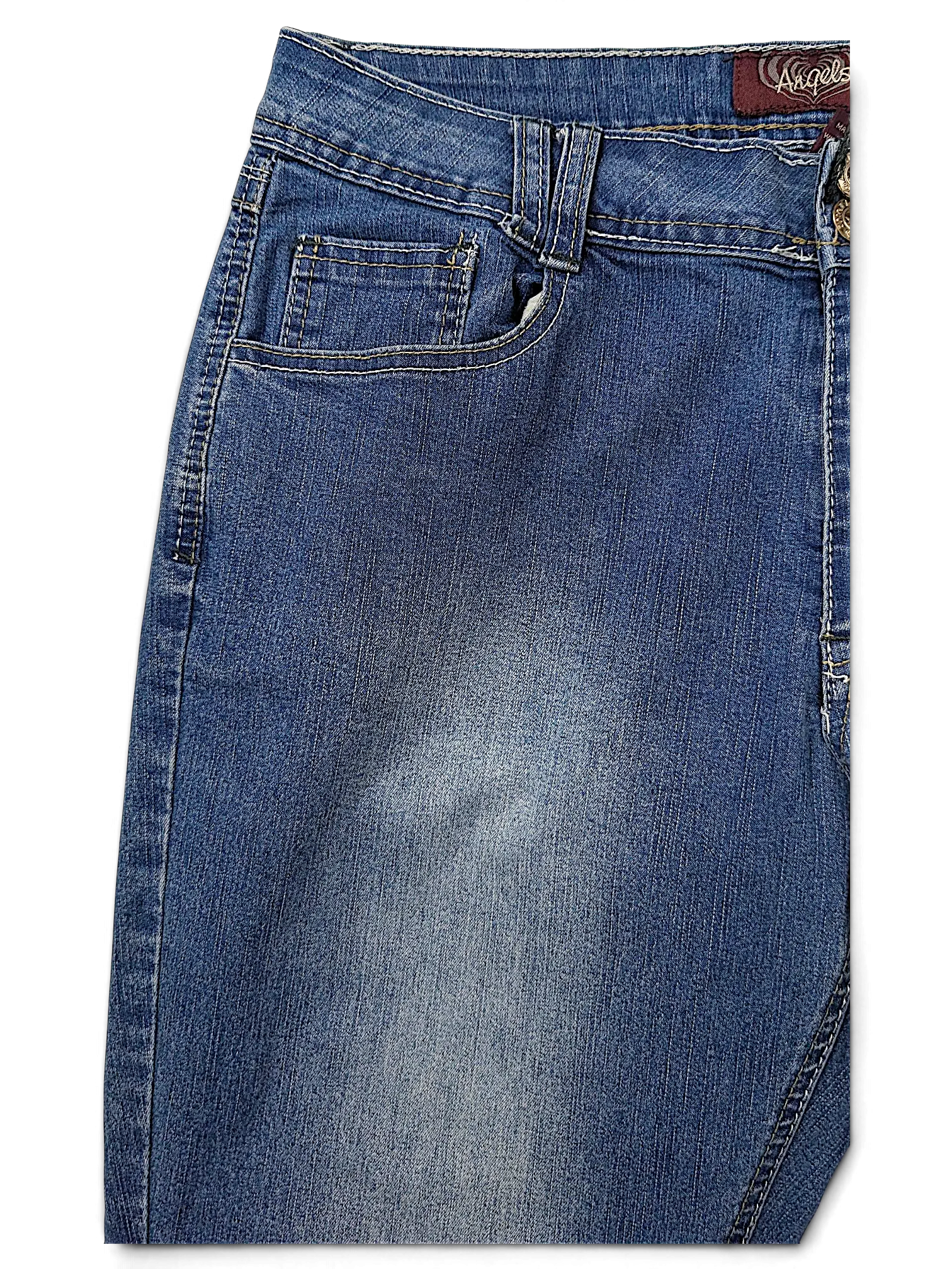 JAKE & IPI Angels Y2K blue denim jeans with a faded wash and classic five-pocket design