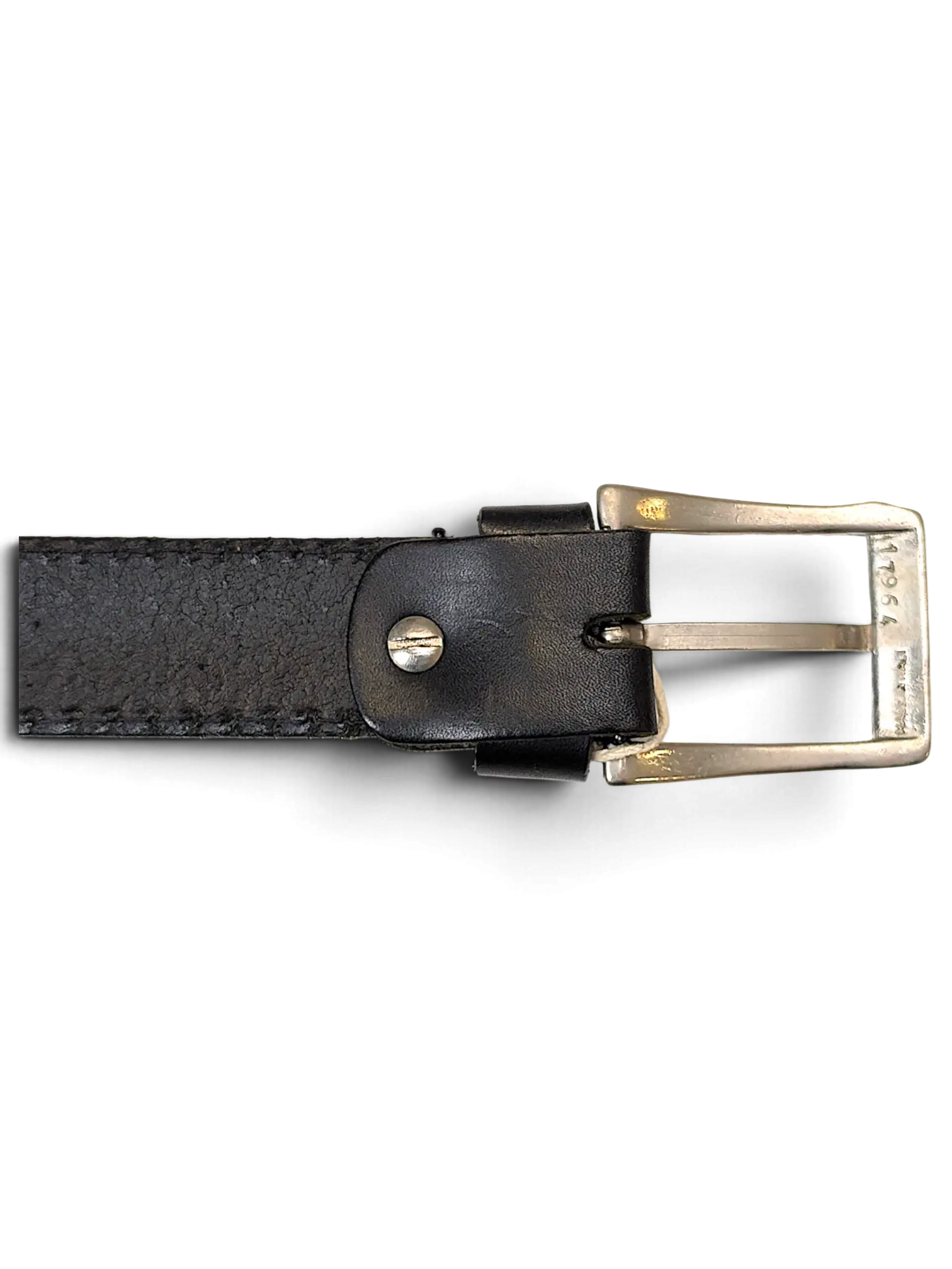 JAKE & IPI Apis black leather belt featuring a silver-toned metal buckle and stitched detailing