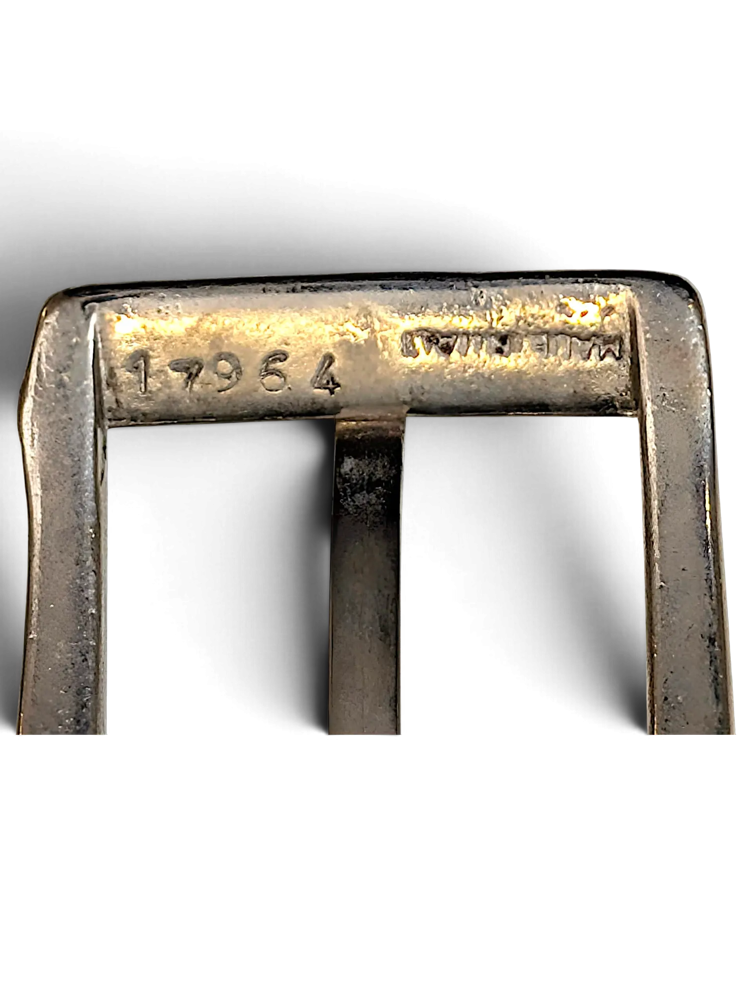 JAKE & IPI Apis black leather belt silver metal buckle detail with engraved serial number 17964