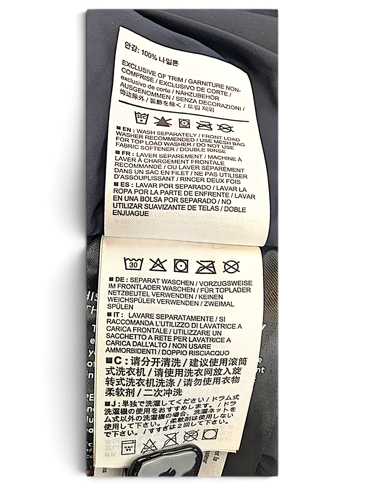 Arc'teryx jacket care symbols and washing instructions