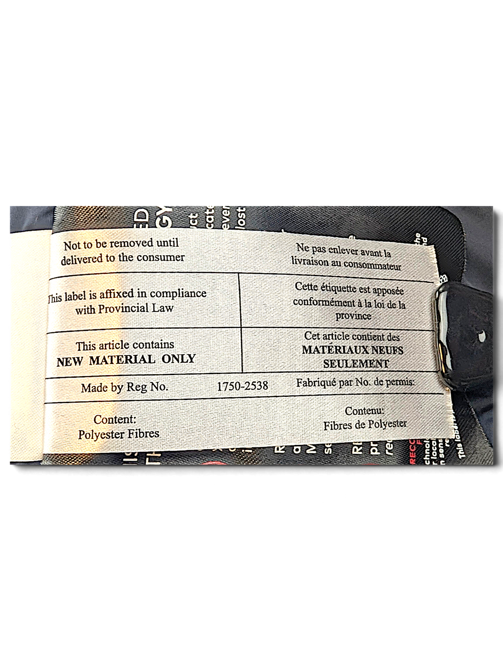 Arc'teryx jacket material and manufacturing label