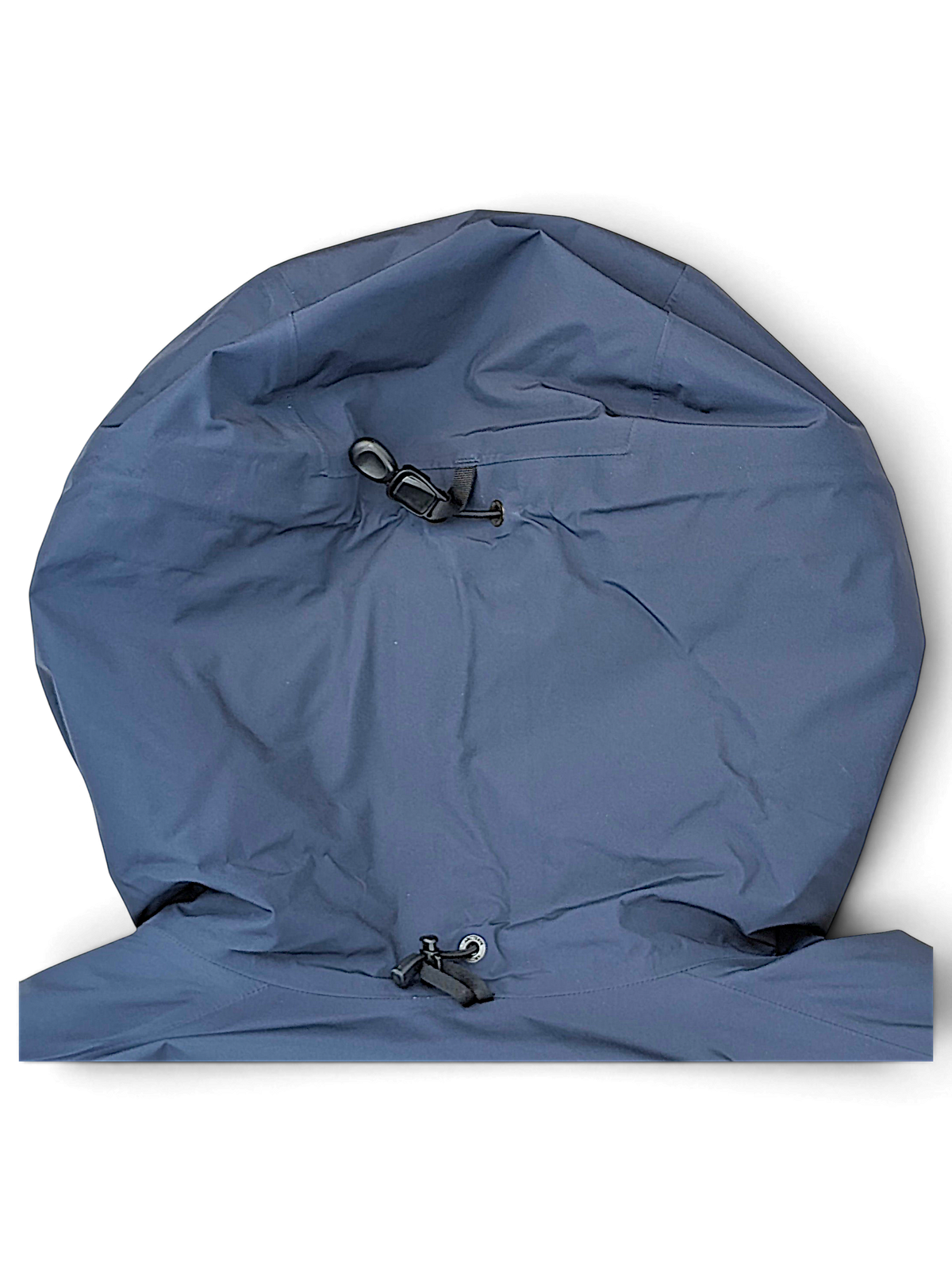 Adjustable hood and drawcords on dark blue Arc'teryx Beta Insulated Jacket