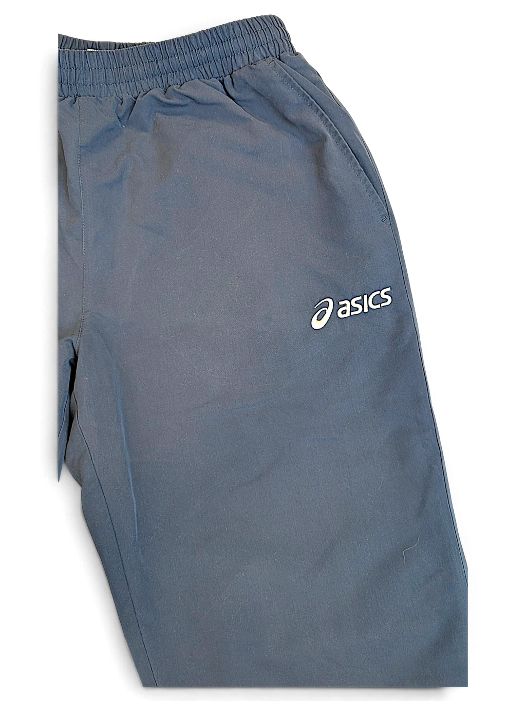 JAKE & IPI pre-owned ASICS light blue track pants with elastic waistband and white logo detail