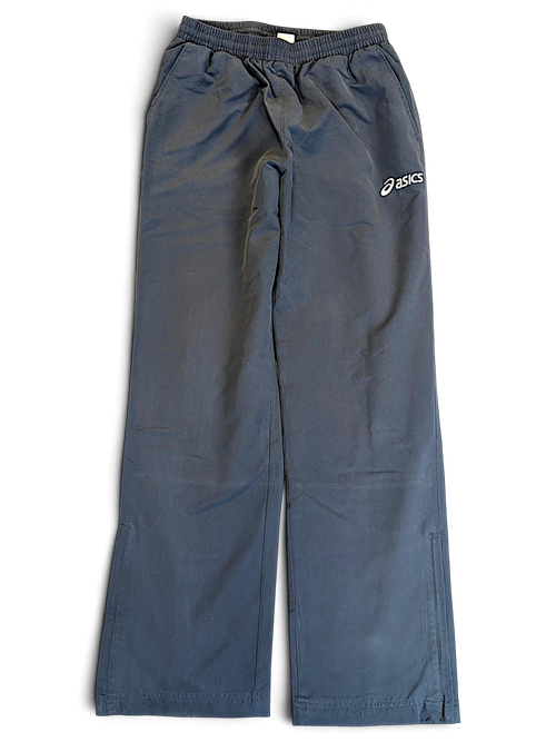 JAKE & IPI pre-owned ASICS light blue straight-leg track pants with elastic waist and logo detail.