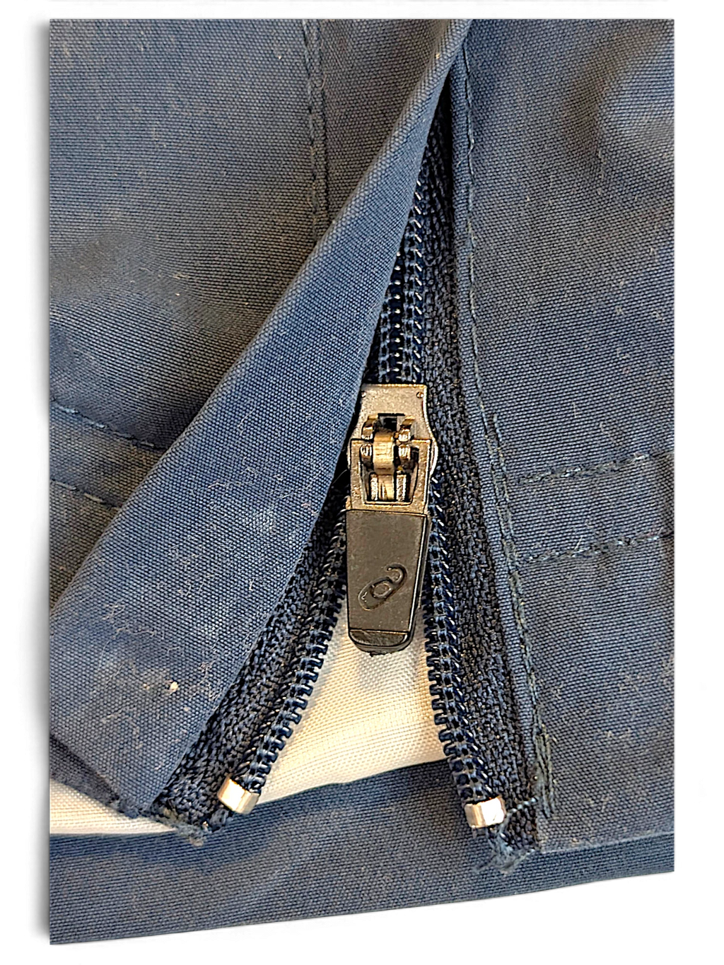 JAKE & IPI ASICS light blue track pants zipper detail with branded pull tab