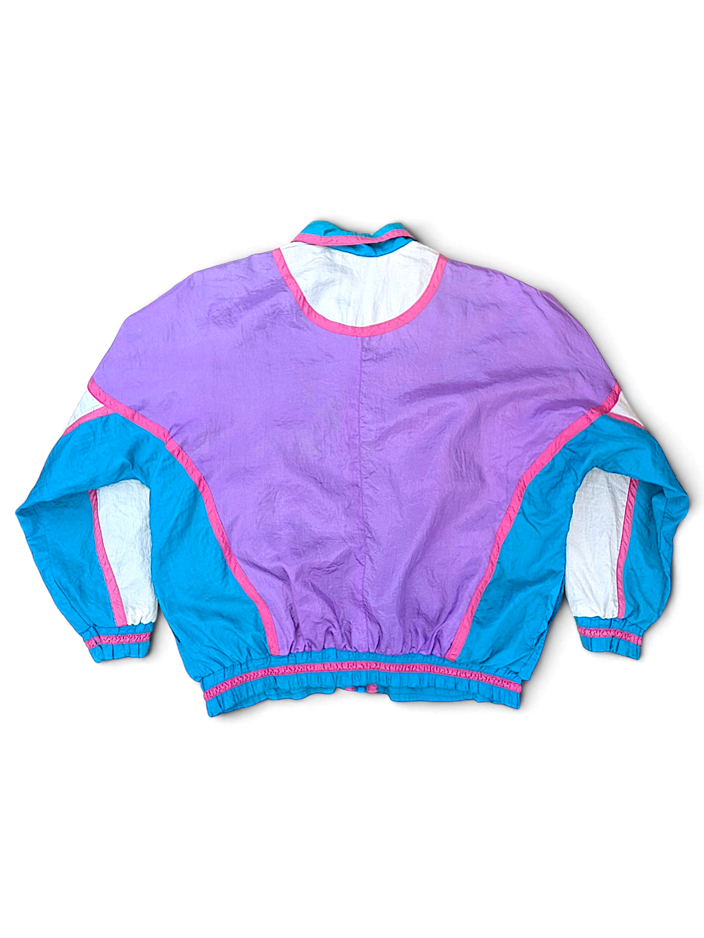 Athletic Works Purple and Teal Colourblock Windbreaker; Back view with bold colourblocking.