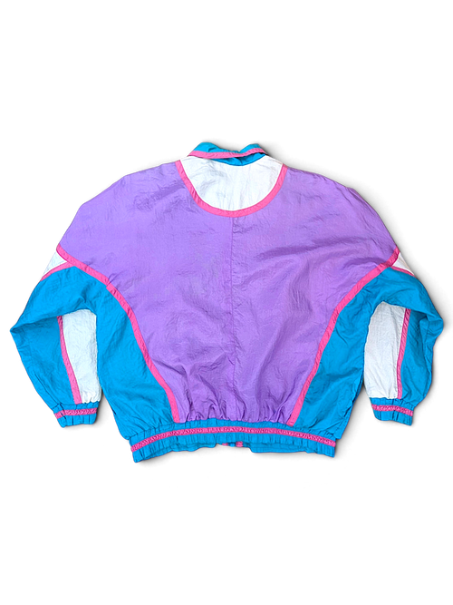 Athletic Works Purple and Teal Colourblock Windbreaker; Back view with bold colourblocking.