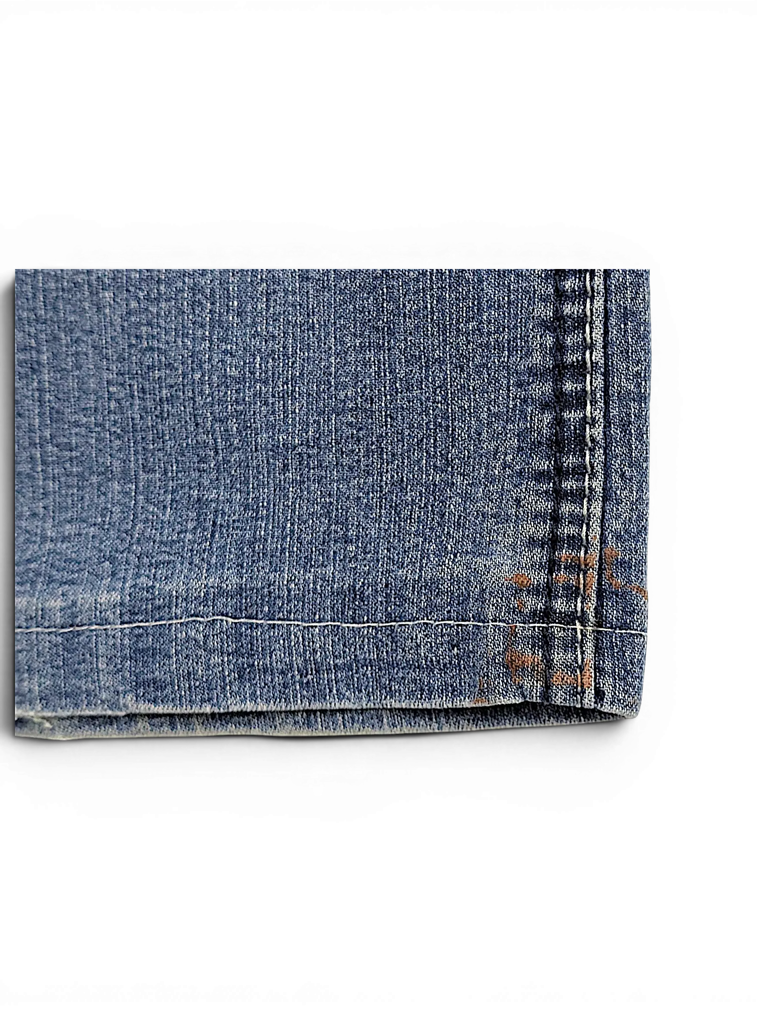 JAKE & IPI Baccini straight leg jeans in blue denim with visible hem stitching and light wash detail