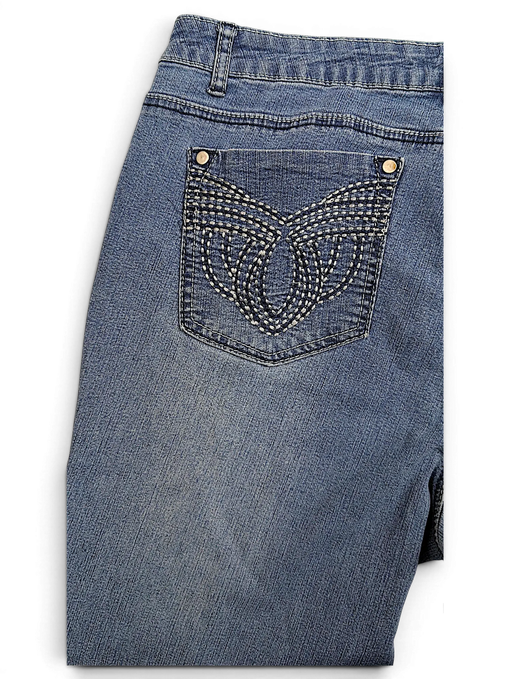 JAKE & IPI Baccini straight leg jeans in medium wash denim with decorative white stitched back pocket detail
