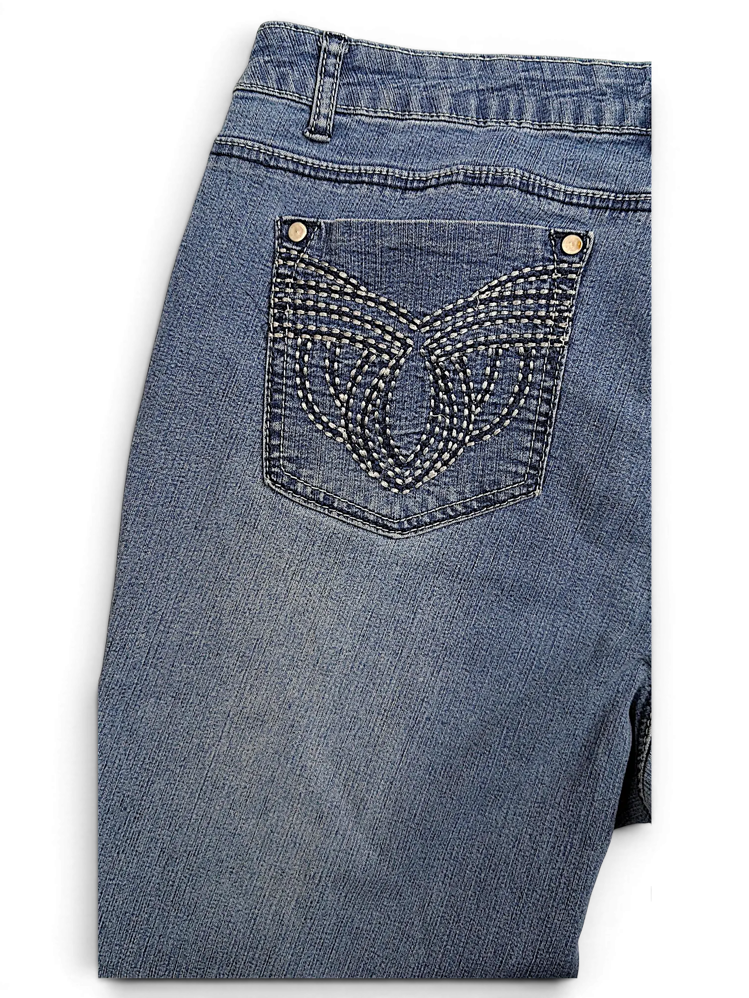JAKE & IPI Baccini straight leg jeans in medium wash denim with decorative white stitched back pocket detail