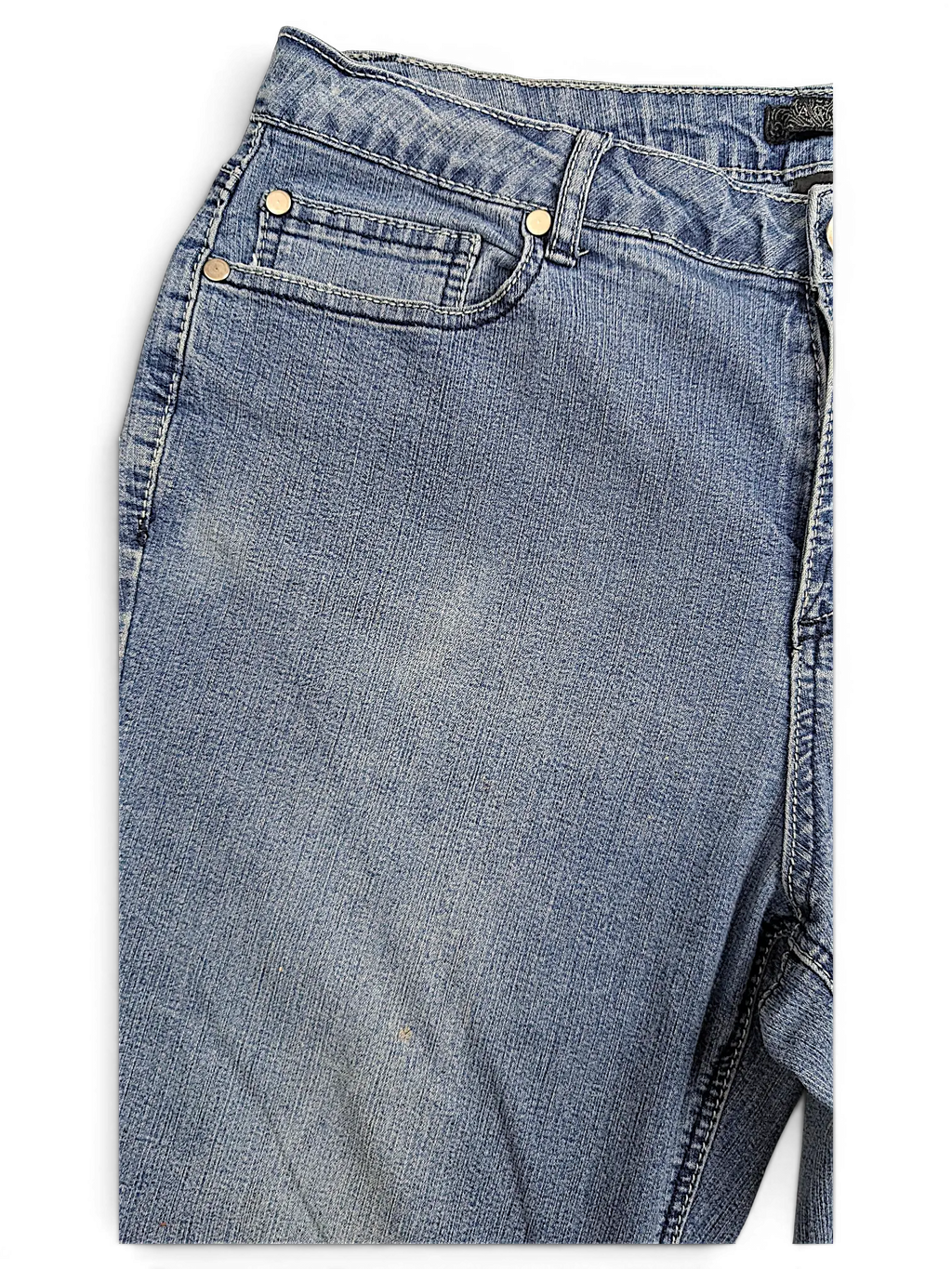 JAKE & IPI Baccini straight leg jeans in medium wash blue denim with classic five-pocket styling and metal rivets.