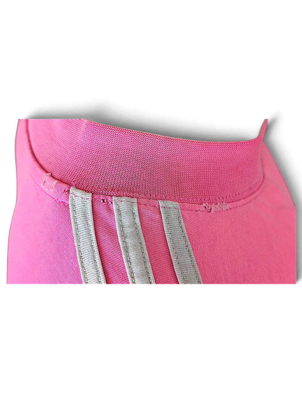 JAKE & IPI Balenciaga x Adidas pink cotton T-shirt featuring grey three-stripe detail on the collar