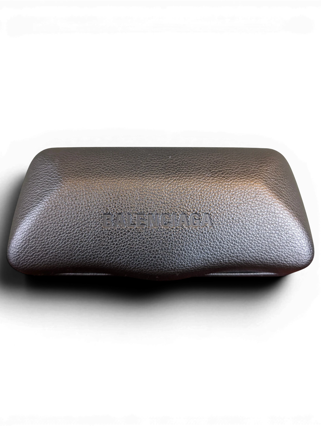 JAKE & IPI black leather textured Balenciaga sunglasses case with embossed logo