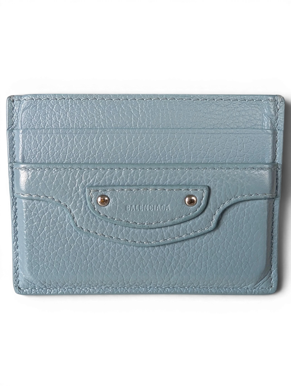 JAKE & IPI light blue leather Balenciaga card holder with signature metal stud detailing