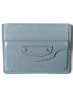 JAKE & IPI light blue leather Balenciaga card holder with signature metal stud detailing