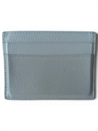 JAKE & IPI light blue grained leather Balenciaga card holder with minimalist design and visible stitching.