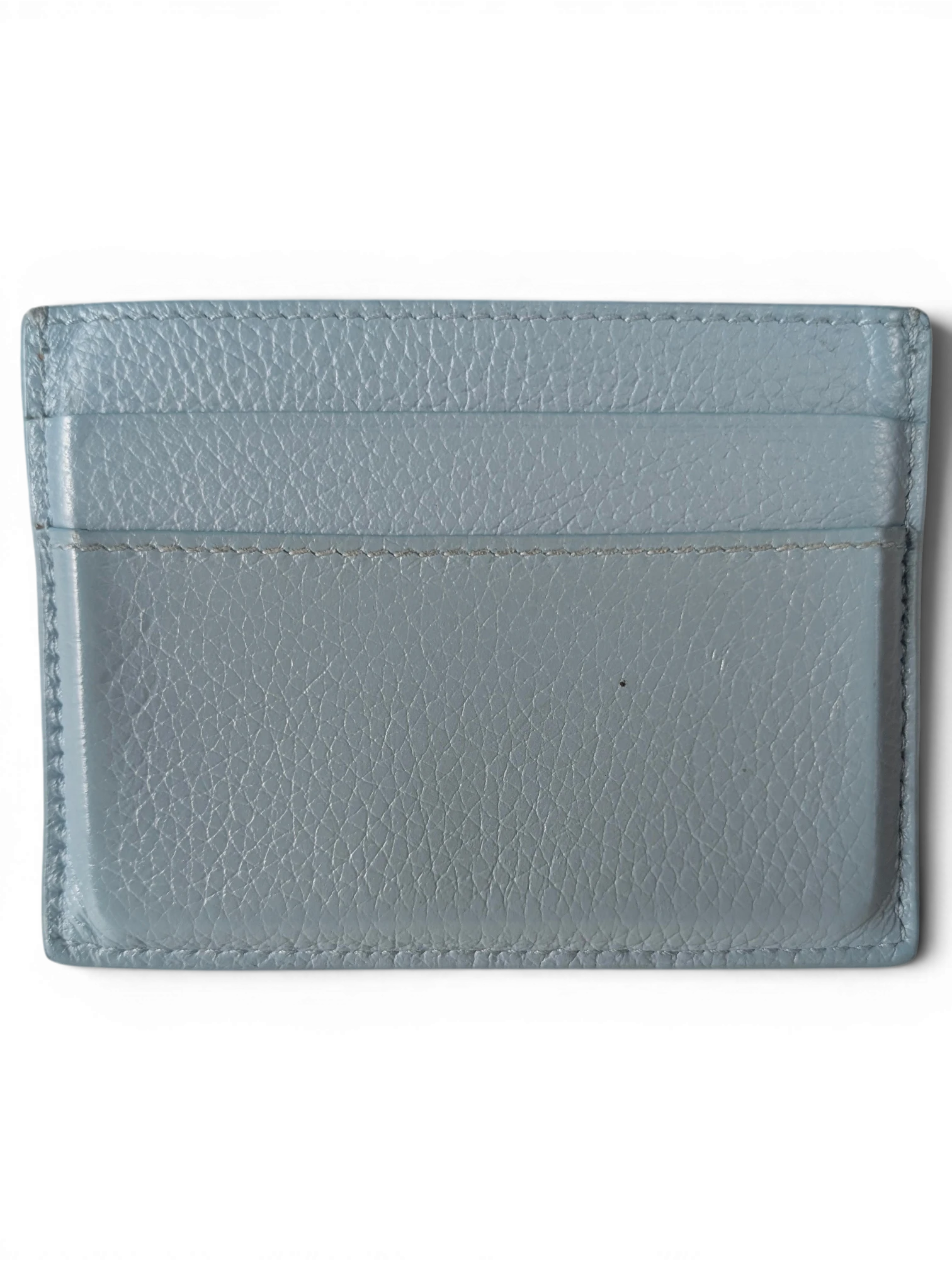 JAKE & IPI light blue grained leather Balenciaga card holder with minimalist design and visible stitching.