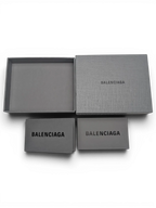 JAKE & IPI Balenciaga card holder grey branded presentation box and authenticity cards on black background