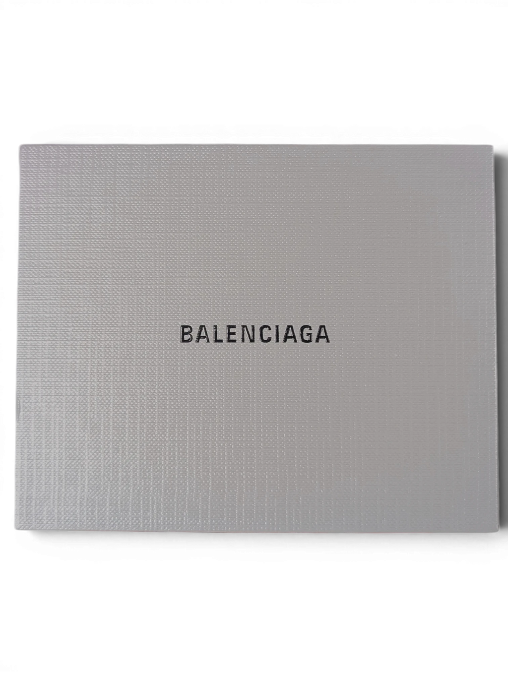 JAKE & IPI Balenciaga card holder box in textured grey with black logo branding