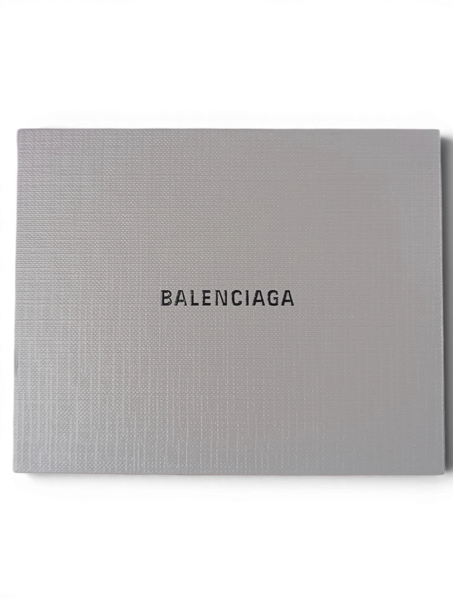 JAKE & IPI Balenciaga card holder box in textured grey with black logo branding