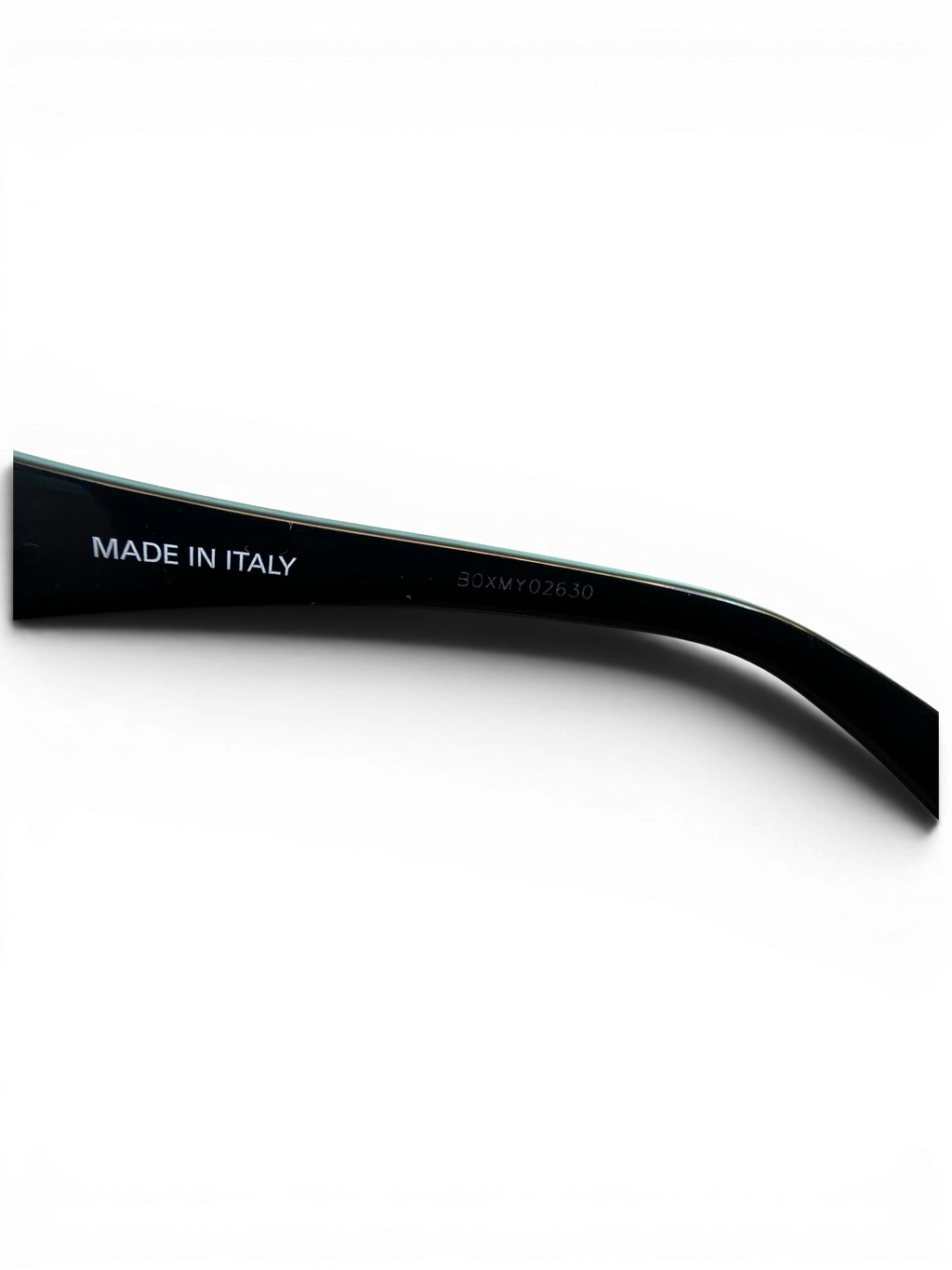 JAKE & IPI Balenciaga 0211S 001 sunglasses temple detail showing Made in Italy engraving