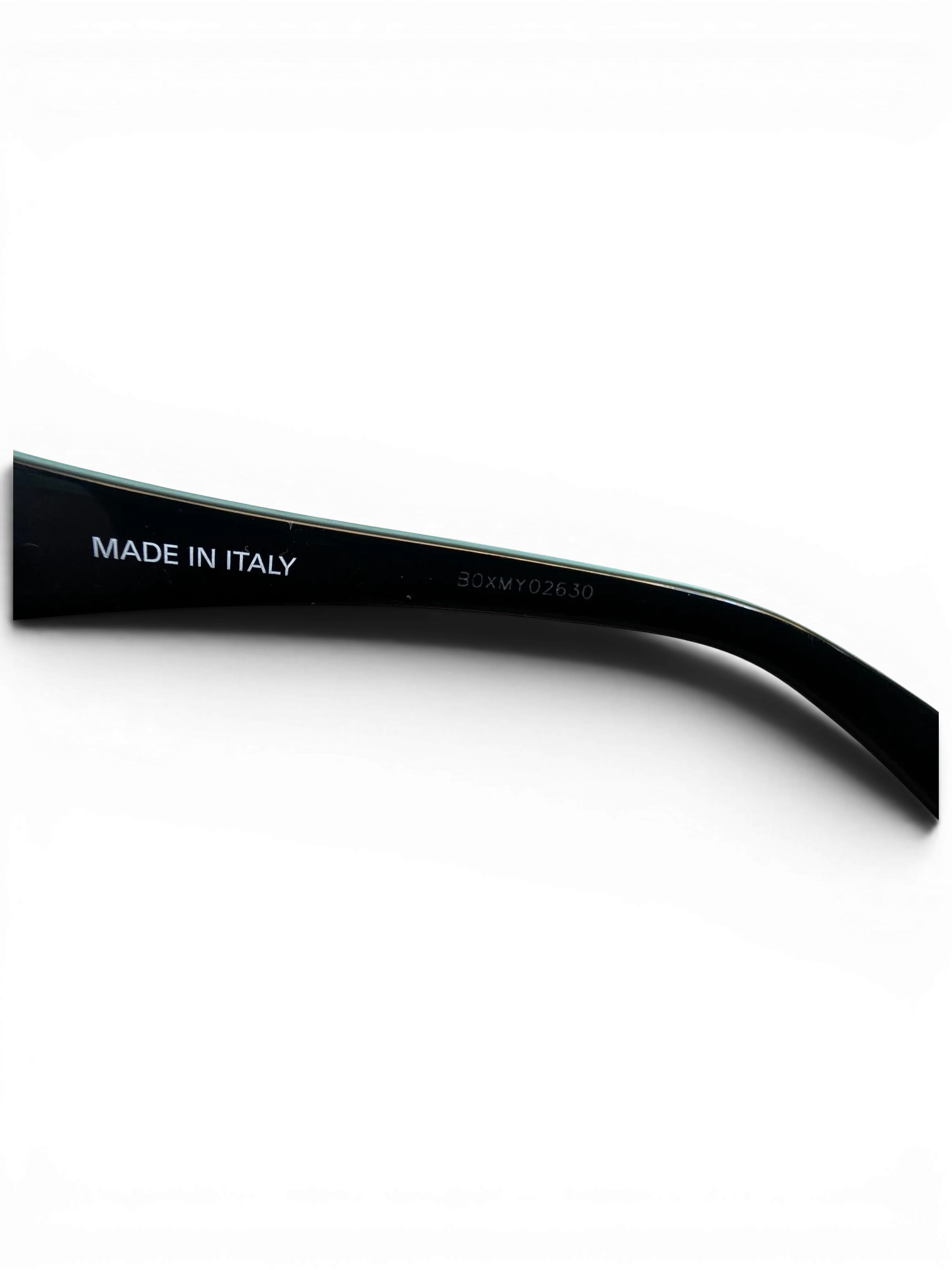 JAKE & IPI Balenciaga 0211S 001 sunglasses temple detail showing Made in Italy engraving