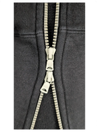 JAKE & IPI black Bape Shark hoodie featuring a detailed close-up of the branded double zipper pull hardware.