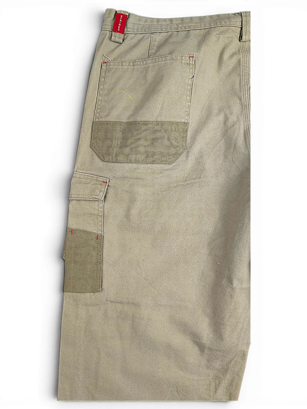 JAKE & IPI Bad Get It On olive green double-knee workwear pants with contrast pocket detailing and red stitching accents