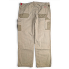 JAKE & IPI olive green double-knee workwear pants with cargo pockets and red stitching details on a black background
