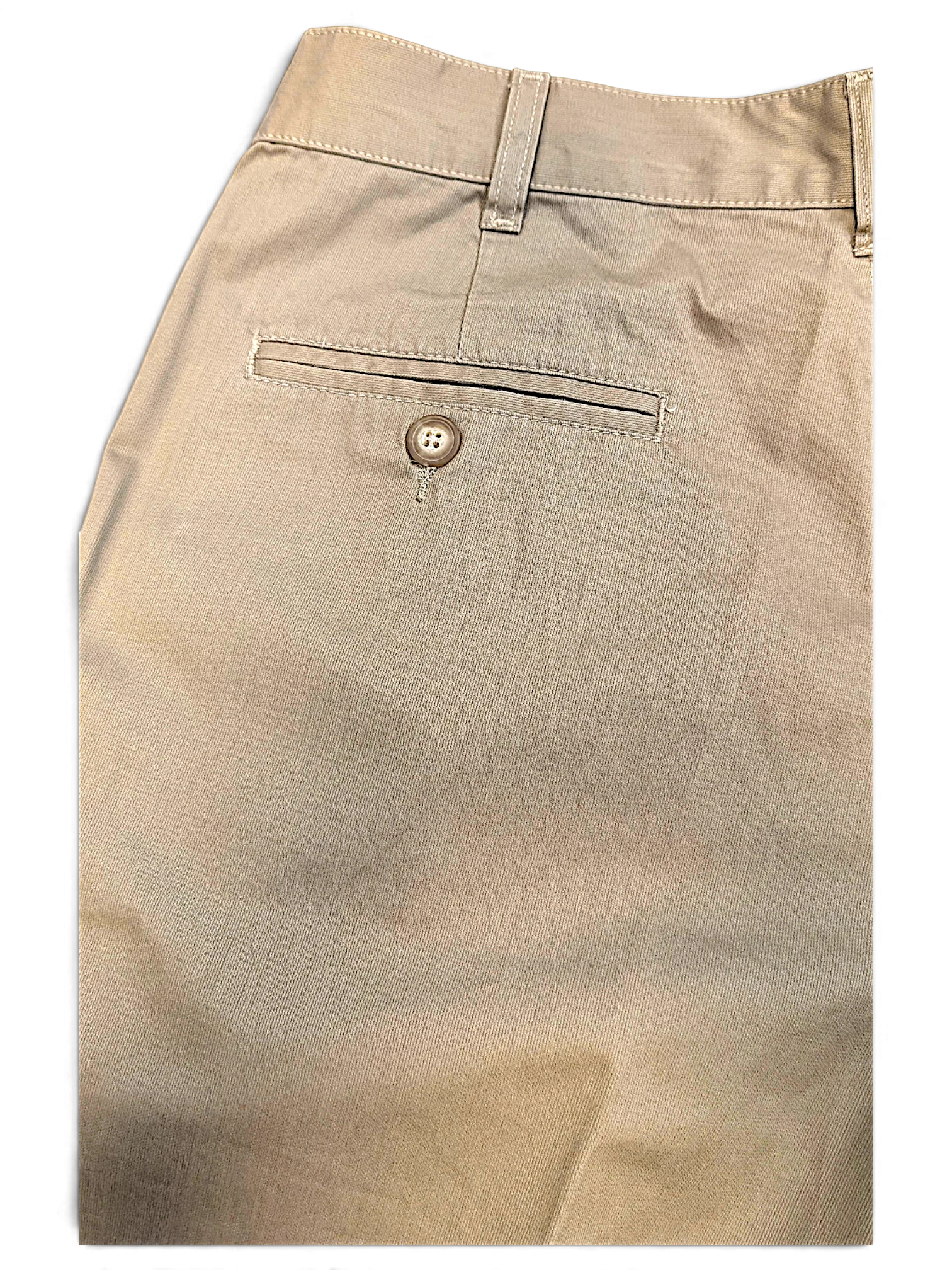 JAKE & IPI A M A La Mode beige pleated trousers featuring a rear welt pocket with button closure