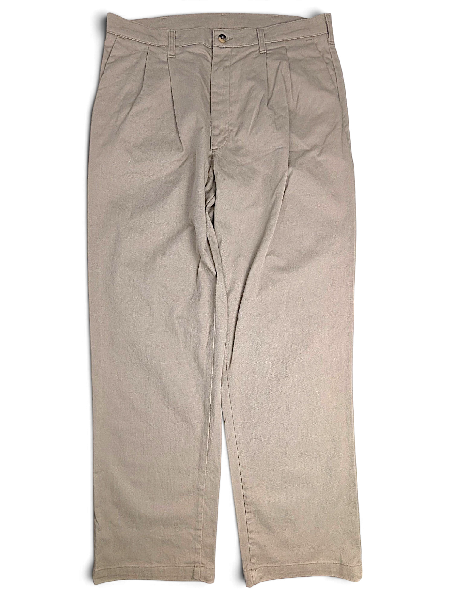 JAKE & IPI vintage beige pleated trousers in stretch cotton with a relaxed straight leg fit.