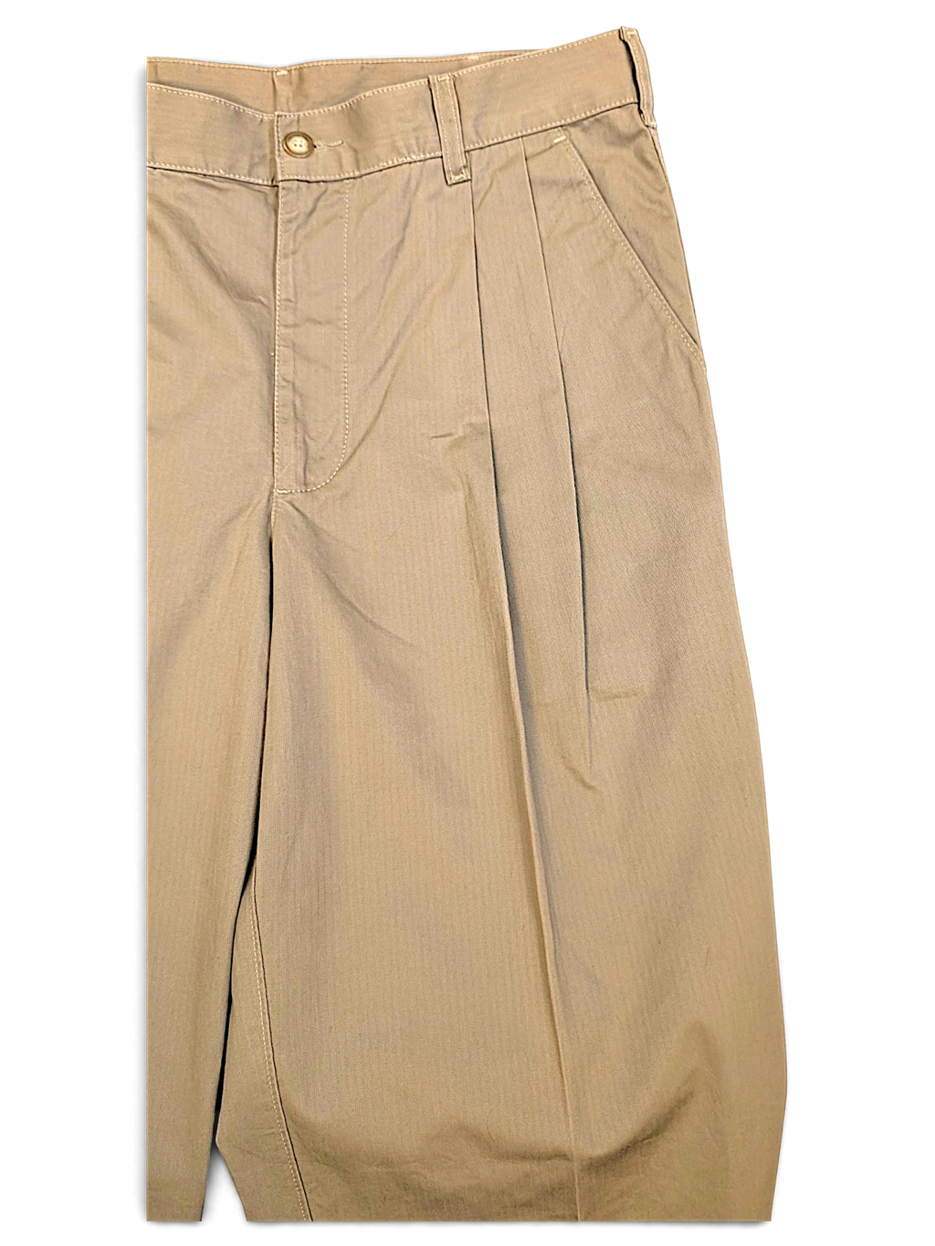JAKE & IPI pre-owned A M A La Mode beige pleated trousers with a relaxed wide-leg fit and structured front pleats.