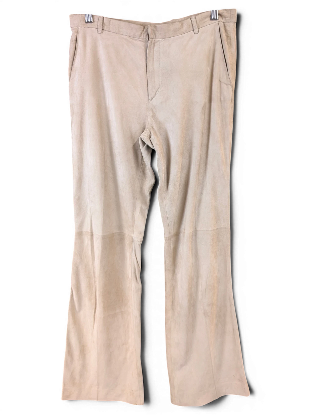 JAKE & IPI beige suede leather trousers with a classic straight-leg fit and clean waistband design.