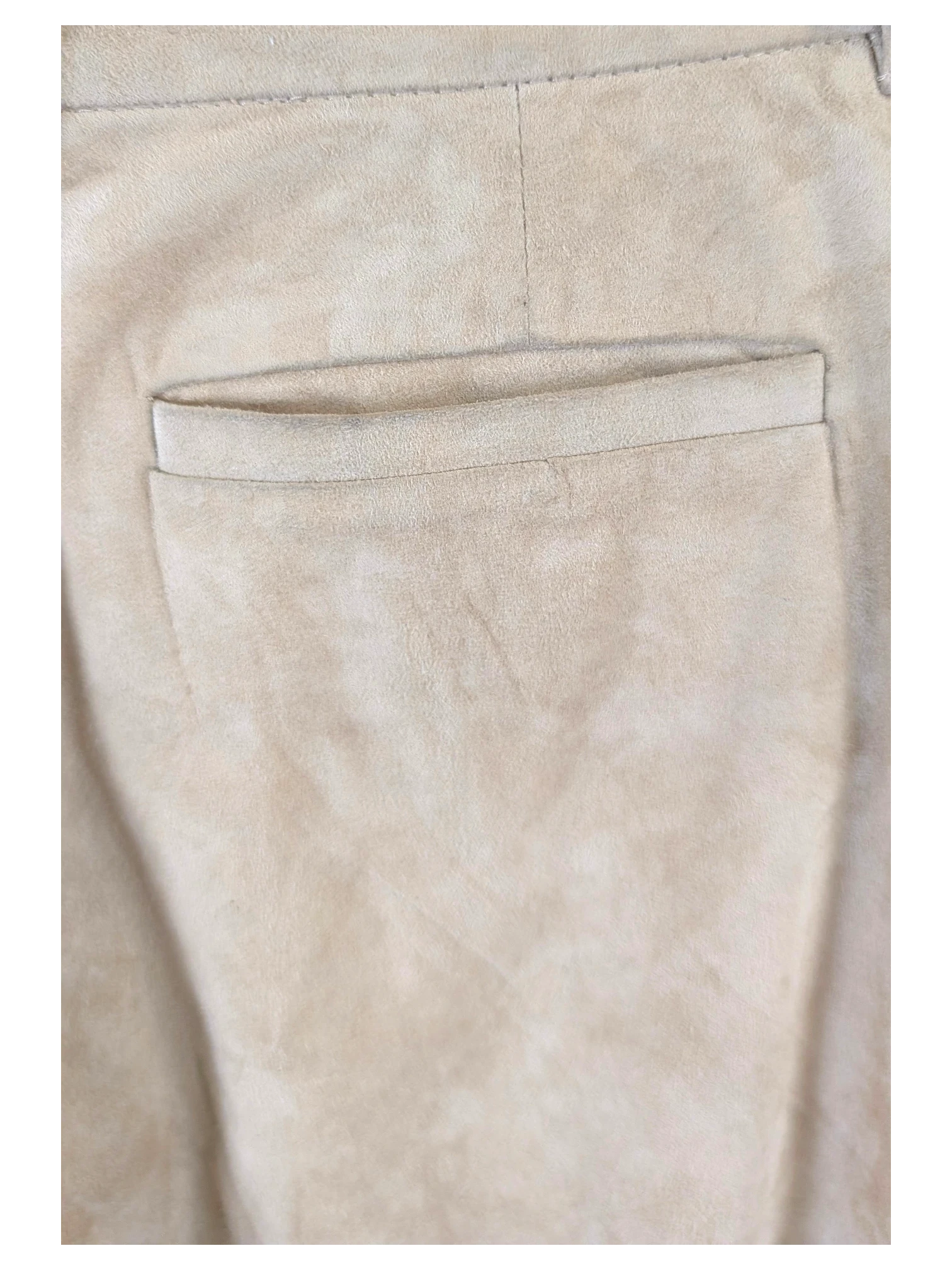 JAKE & IPI beige suede leather pants featuring a clean back pocket detail and high-quality stitching.